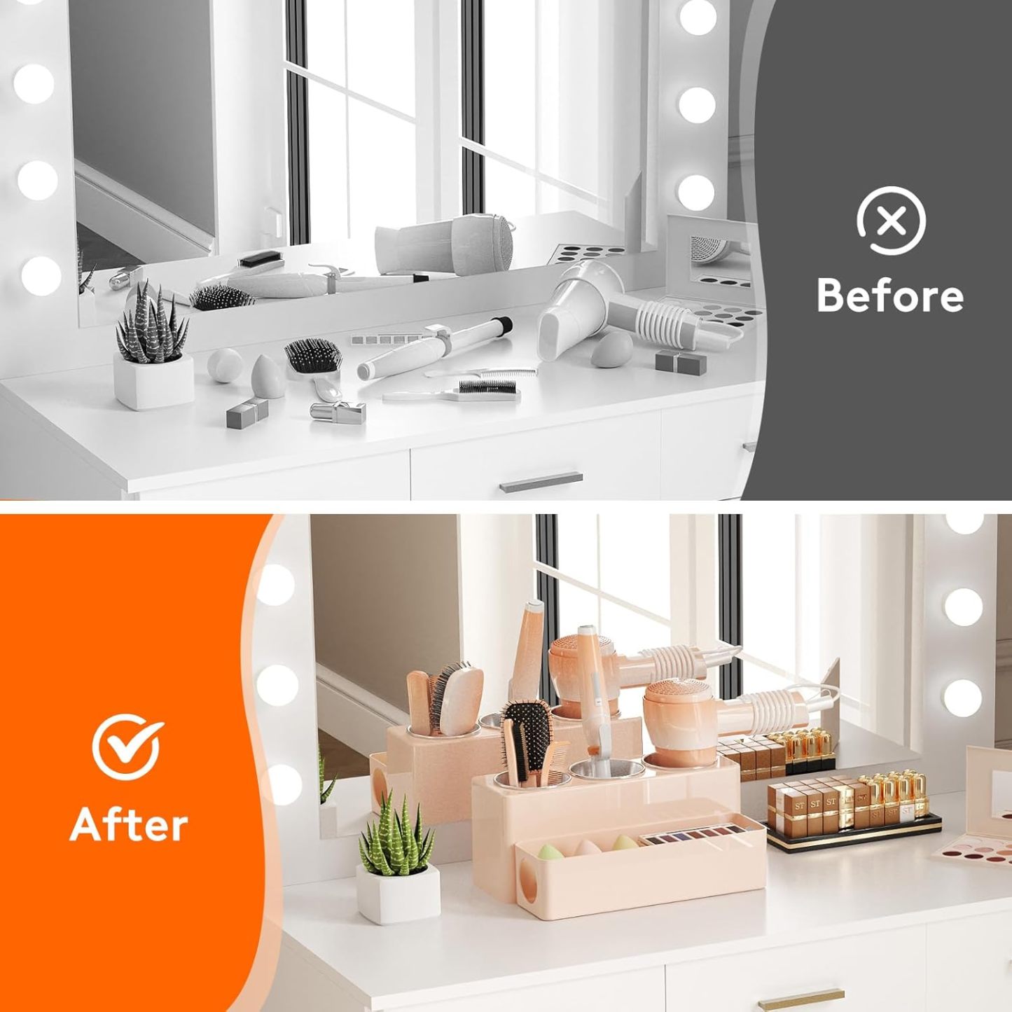 Hair Tool Organizer, Hair Blow Dryer Holder Countertop, Removable Acrylic Hair Brush Storage Stand