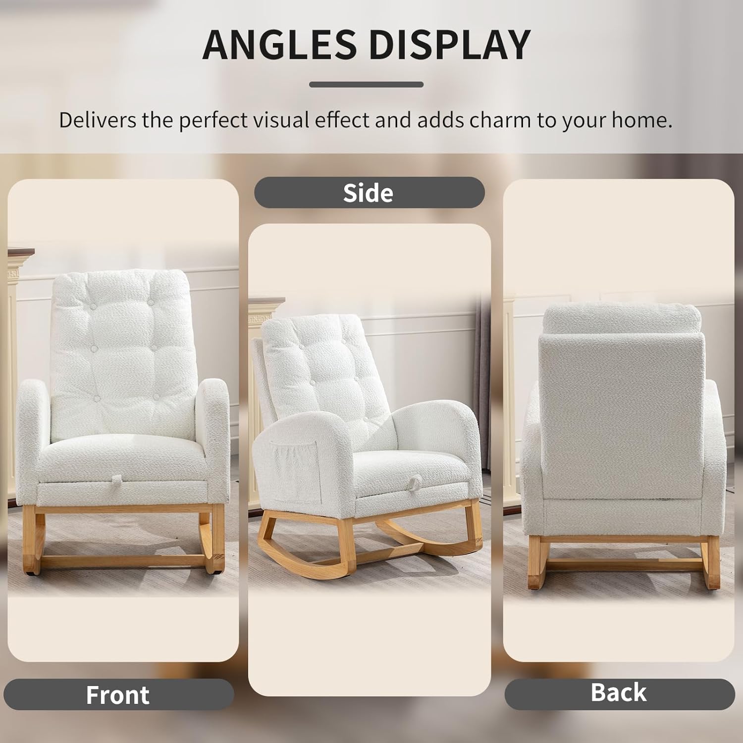 Nursery Rocking Chair, Polar Fleece Upholstered Glider Chair with Adjustable Footrest, Recliner Chair with Side Pocket