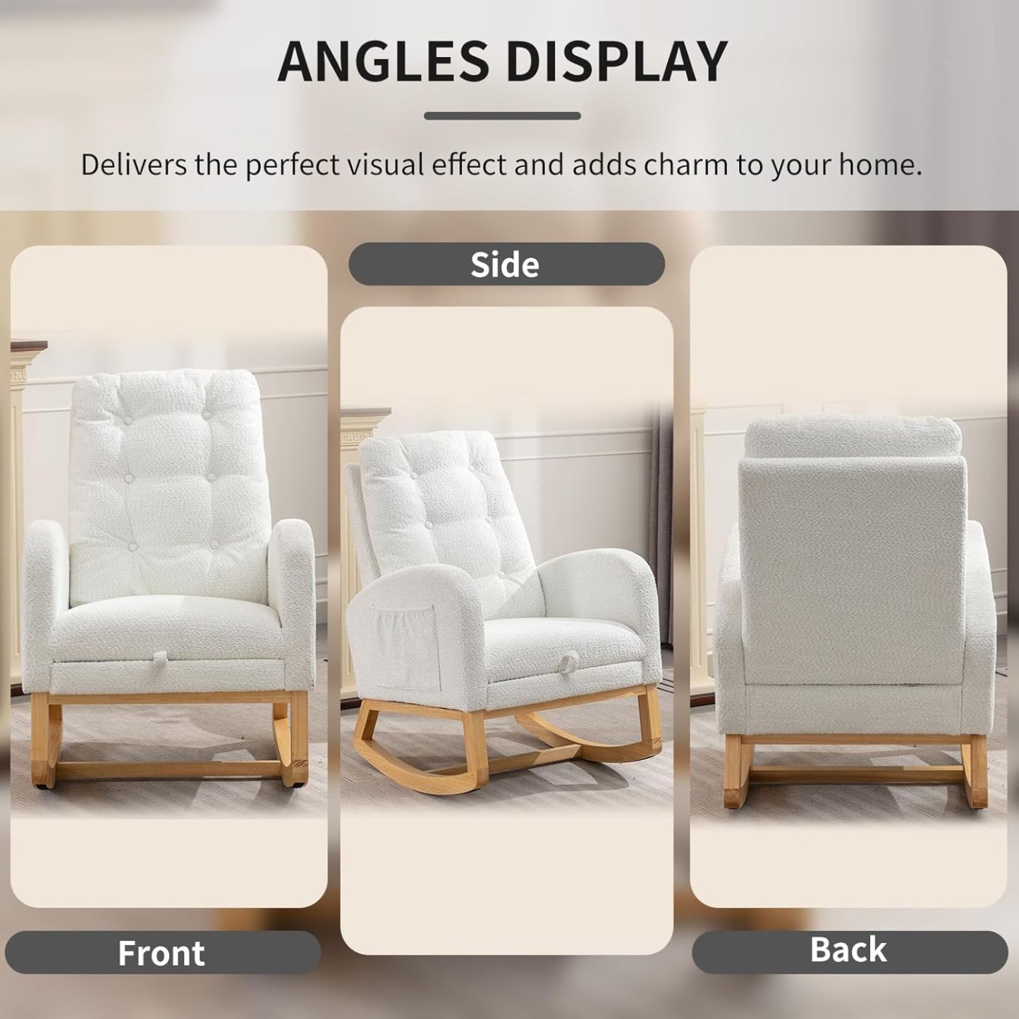 Nursery Rocking Chair, Polar Fleece Upholstered Glider Chair with Adjustable Footrest, Recliner Chair with Side Pocket