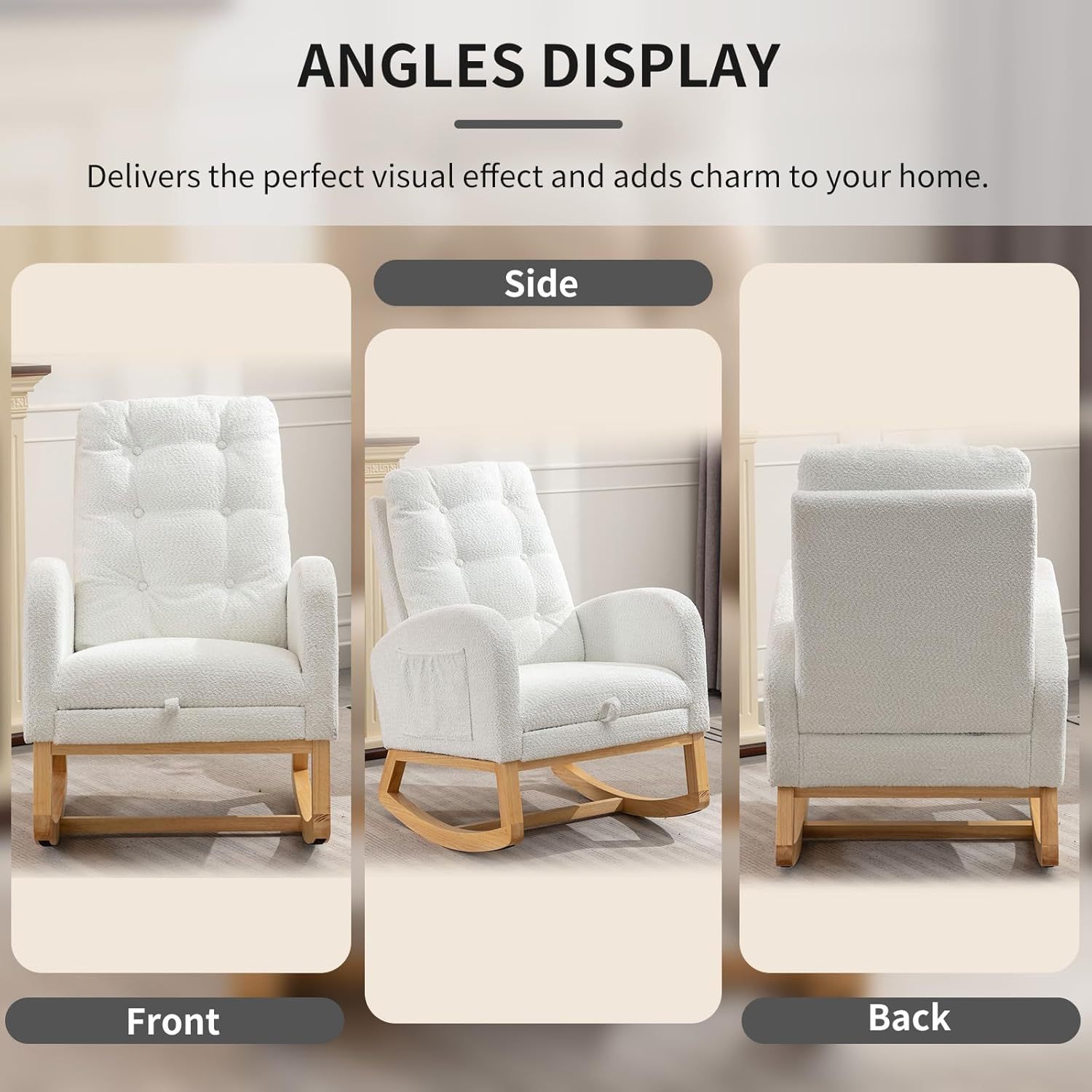 Nursery Rocking Chair, Polar Fleece Upholstered Glider Chair with Adjustable Footrest, Recliner Chair with Side Pocket