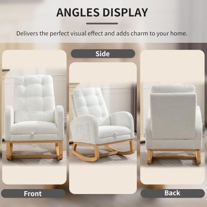 Nursery Rocking Chair, Polar Fleece Upholstered Glider Chair with Adjustable Footrest, Recliner Chair with Side Pocket