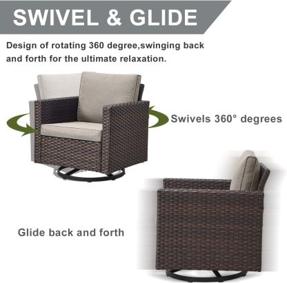 3-Piece Patio Swivel Chairs,PE Wicker Outdoor Rocking Chairs Bistro Set with Side Table Porch Balcony Furniture with Cushions