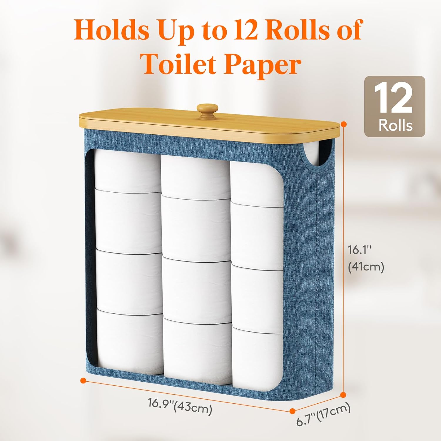 Toilet Paper Storage 30L, Bamboo Toilet Paper Basket with Lid and Handle, Free Standing Toilet Paper Holder Stand
