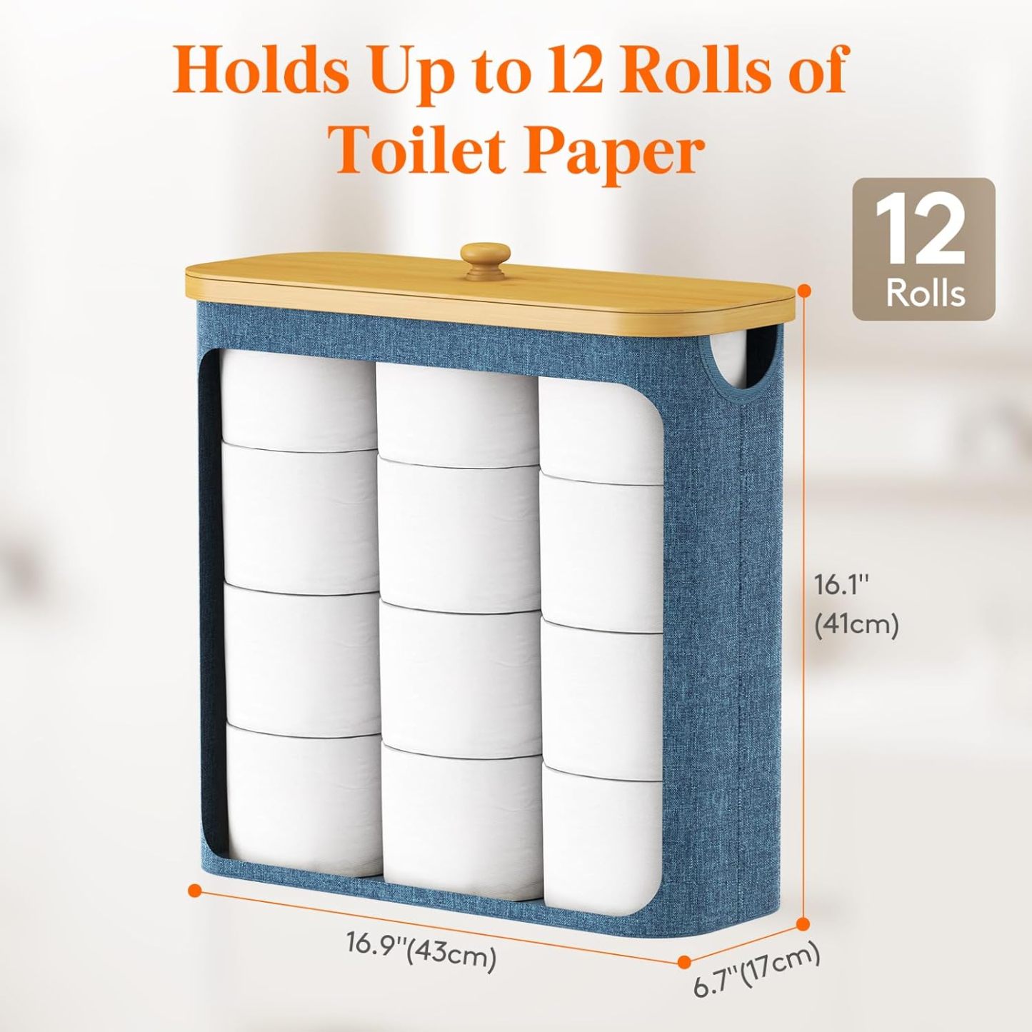 Toilet Paper Storage 30L, Bamboo Toilet Paper Basket with Lid and Handle, Free Standing Toilet Paper Holder Stand