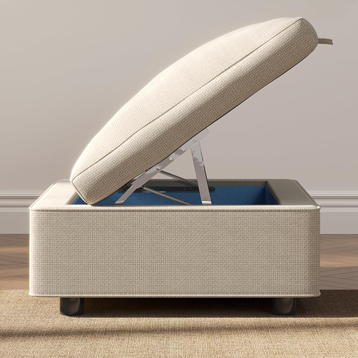 33.07" Lift Up Storage Sofa Ottoman, White Storage Ottoman Coffee Table with Sturdy Raising Mechine, Coffee Table Ottoman with Storage for Living Room