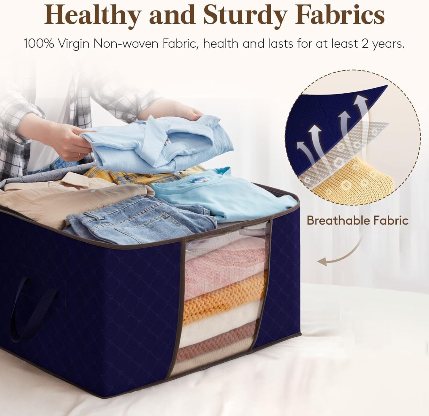 Large Capacity Clothes Storage Bag Organizer with Reinforced Handle Thick Fabric for Comforters, Blankets, Bedding