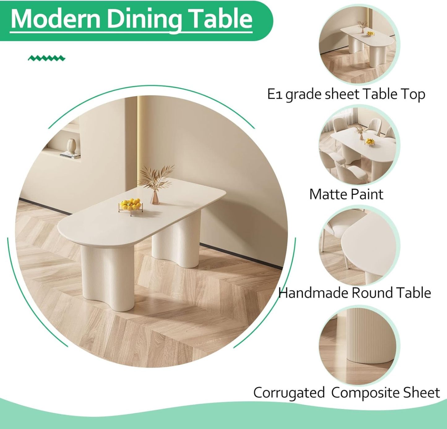 White Oval Dining Table for 2-4, 54.52" Modern Funky Kitchen Table with Powerful Ripple Support Legs for Dining Room, Kitchen, Home Office