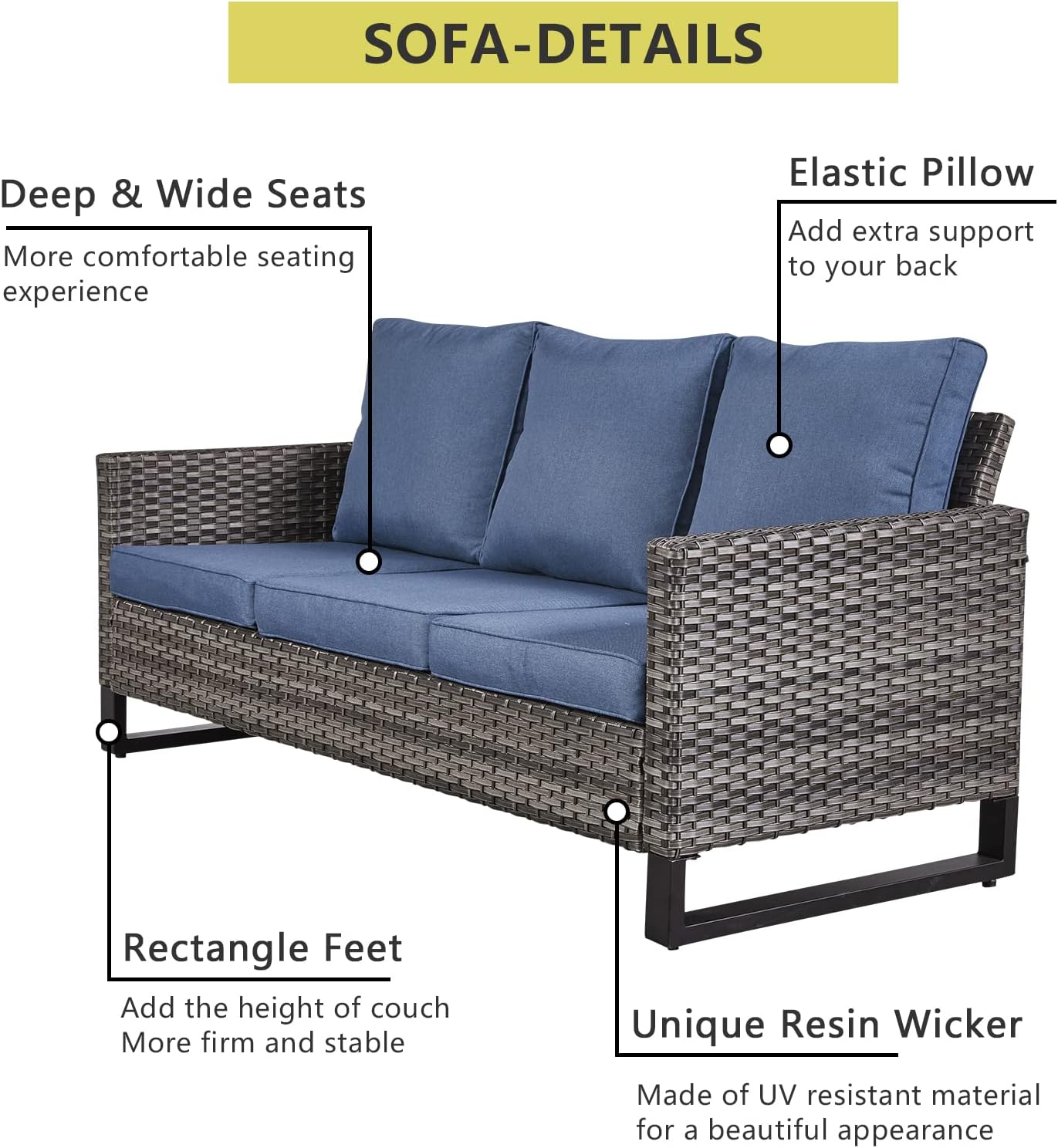 7 Piece Patio Furniture Set with Fire Pit 41in 55,000 BTU,Wicker Outdoor Conversation Sets - Patio Swivel Chairs Sofa Ottomans,Side Table for Porch,Garden,Backyard