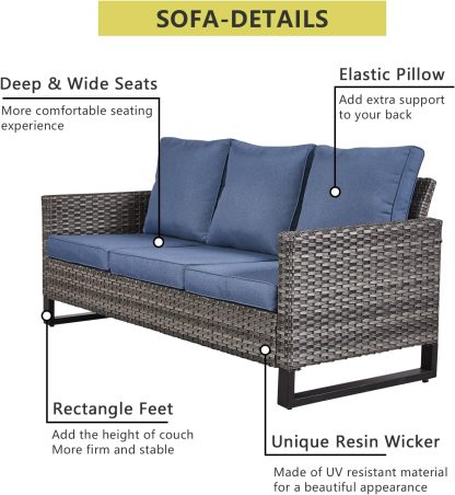 7 Piece Patio Furniture Set with Fire Pit 41in 55,000 BTU,Wicker Outdoor Conversation Sets - Patio Swivel Chairs Sofa Ottomans,Side Table for Porch,Garden,Backyard