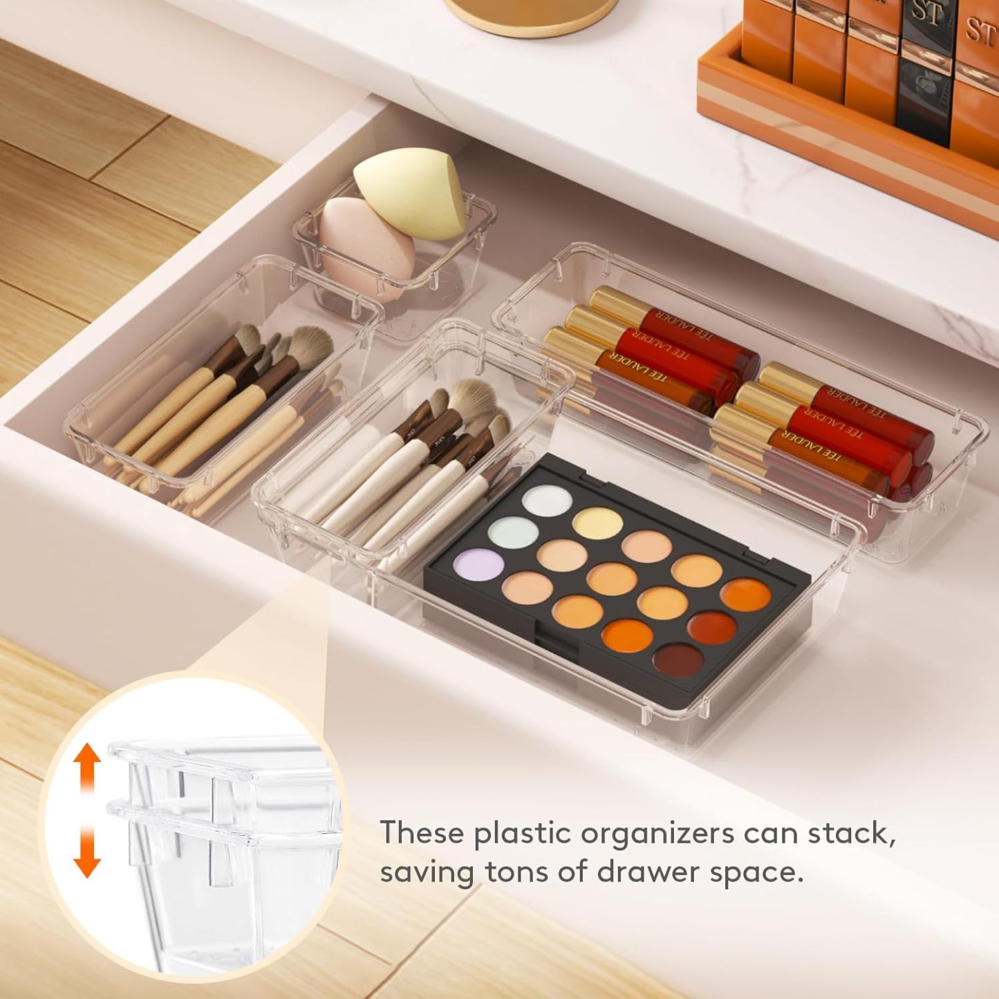Drawer Organizer 17PCS, 4 Sizes Clear Plastic Desk Drawer Dividers, Storage Separation Bins for Make Up, Kitchen Utensils
