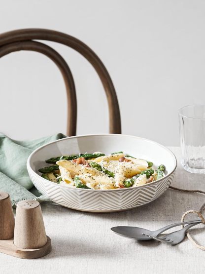 Pasta Bowls 46oz, Large Salad Bowl, Ceramic Serving Plate, House-warming Wedding Present, Embossment Stoneware Bowl for Fruits