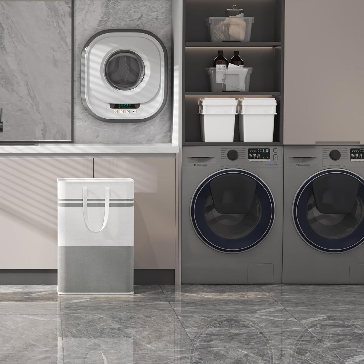 2 Pack 80L Large Freestanding Laundry Hamper, Collapsible Laundry Basket with Easy Carry Handles, Waterproof Tall Clothes Hamper