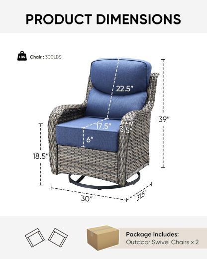 Outdoor Patio Wicker Swivel Rocker Chairs Set of 2 with 6-Inch Thick Cushion