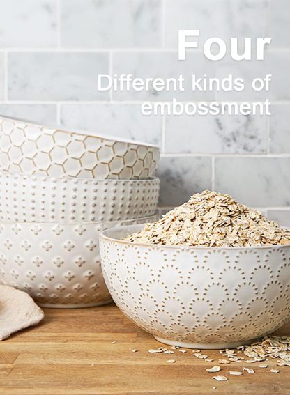 Cereal bowls 26 oz, Ceramic Soup Bowl for Kitchen, Embossment Stoneware Bowl for Pho, Chip, Fruits, Salad, Noodle, Ramen