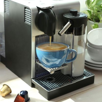 6 oz Cappuccino Cups with Saucers，Ceramic Coffee Cup for Au Lait, Double shot, Latte, Cafe Mocha, Tea - Set of 4, Ceylon Blue