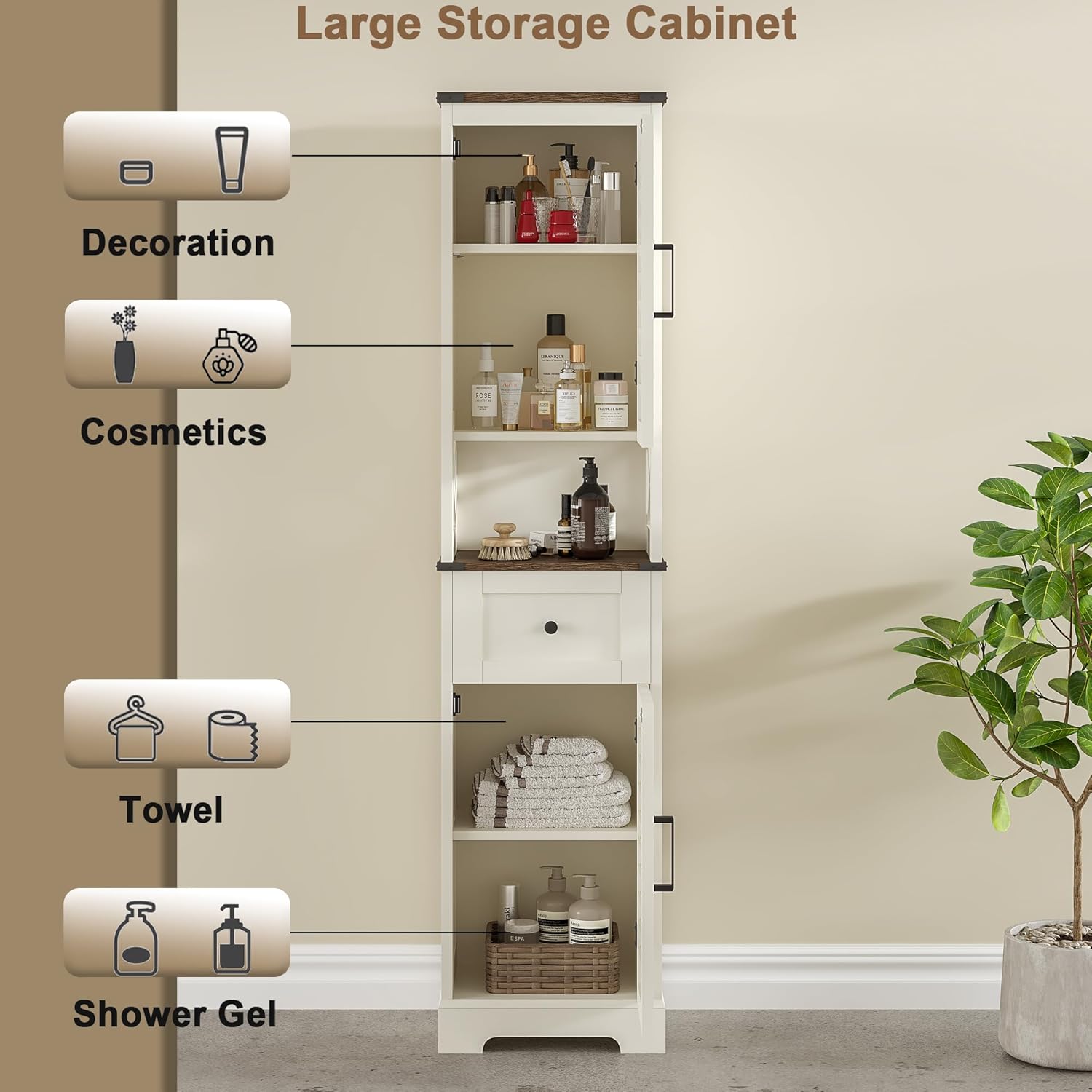 Farmhouse Storage Cabinet, Tall Bathroom Storage Cabinet with Door&Adjustable Shelves