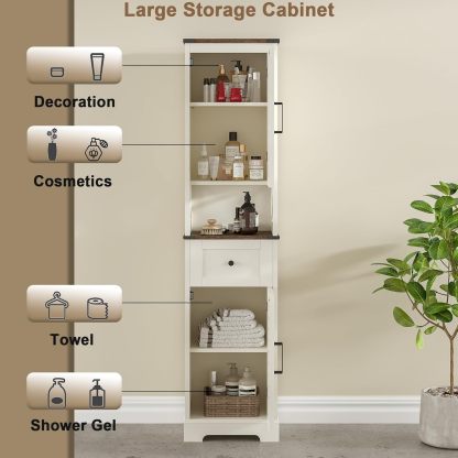 Farmhouse Storage Cabinet, Tall Bathroom Storage Cabinet with Door&Adjustable Shelves