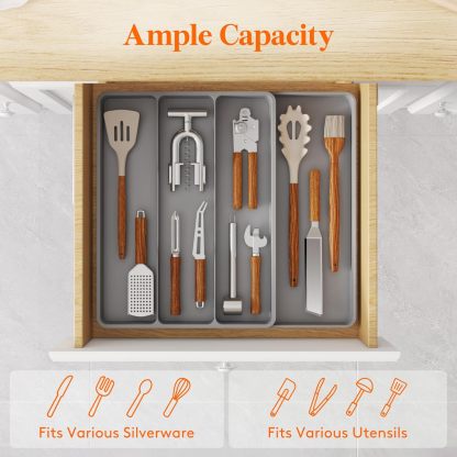 Utensil Drawer Organizer, Expendable Cooking Silverware Tray for Kitchen Drawer, Adjustable Cutlery Flatware Holder