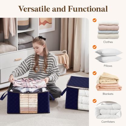 Large Capacity Clothes Storage Bag Organizer with Reinforced Handle Thick Fabric for Comforters, Blankets, Bedding