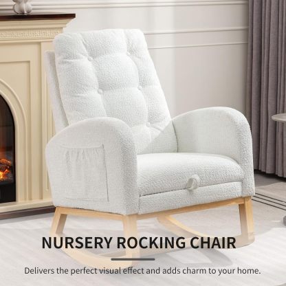 Nursery Rocking Chair, Polar Fleece Upholstered Glider Chair with Adjustable Footrest, Recliner Chair with Side Pocket