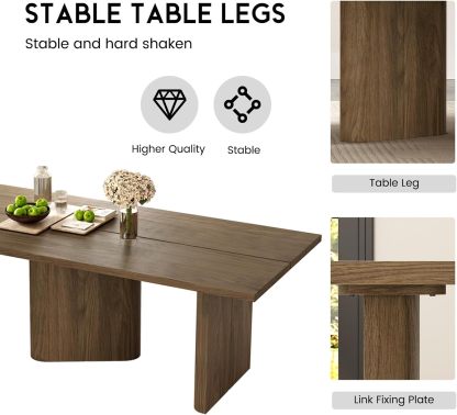 Mid-Century Large Dining Table for 2-8, 85.03" Wood Dining Kitchen Table with 3 Sturdy Pedestal, Modern Country Spacious Dining Room Table