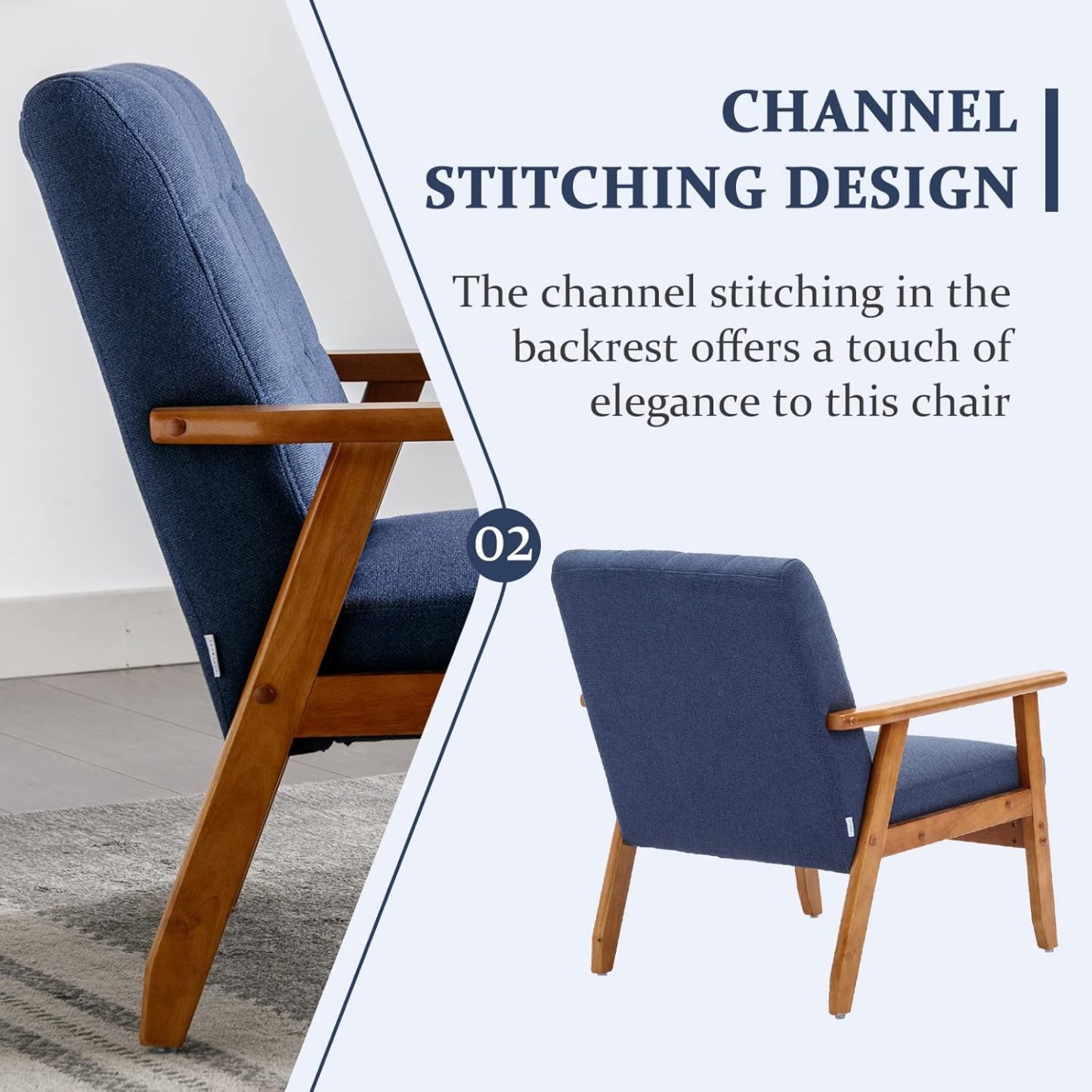 Mid-Century Modern Chair with Wood Frame, Upholstered Armchair, Lounge Accent Chair, Comfy Reading Chair