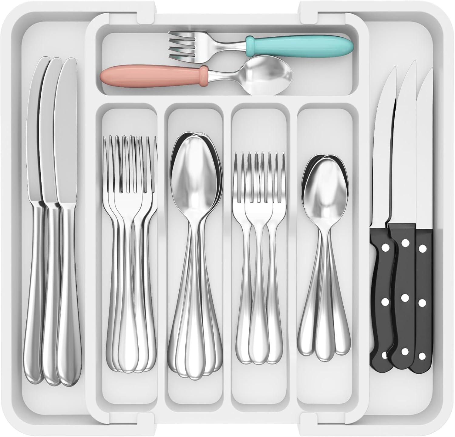 Silverware Drawer Organizer, Expandable BPA Free Utensil Tray for Kitchen, Adjustable Flatware and Cutlery Holder