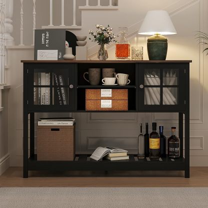 Black Entryway Table with Storage & Doors, Console Table with Adjustable Shelf