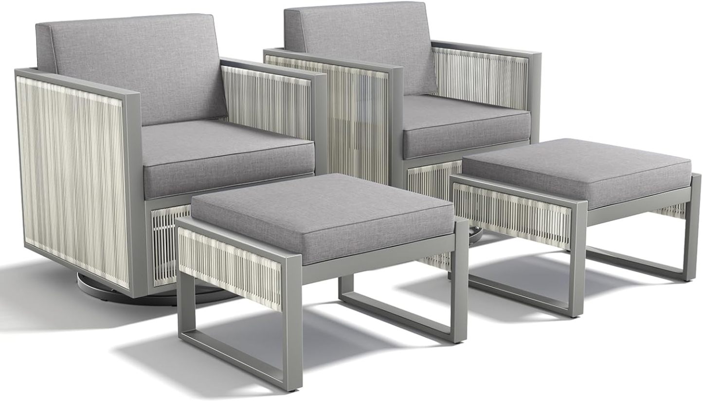 Rocking Chair Outdoor-High Back Swivel Rocking Chair with Ottoman Outdoor Patio Furniture Set for Patio Garden Porch