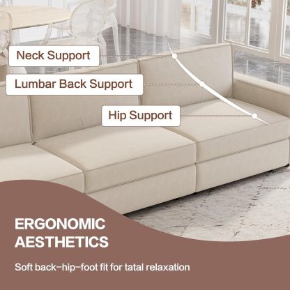 86" Beige Loveseat Sofa, Modern Extra Wide Modular Sectional Couch with Removable Cushions, Sturdy Pine Wood Frame for Long Time