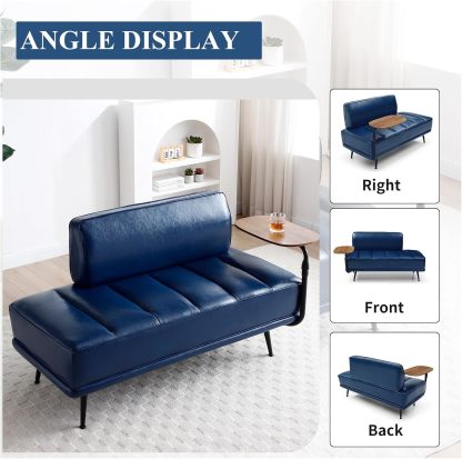 Modern Loveseat Sofa Couch, PU Leather Upholstered Small 2 Seat Sofa Couch with Side Table, Tufted Accent Sofa Couch with Metal Legs