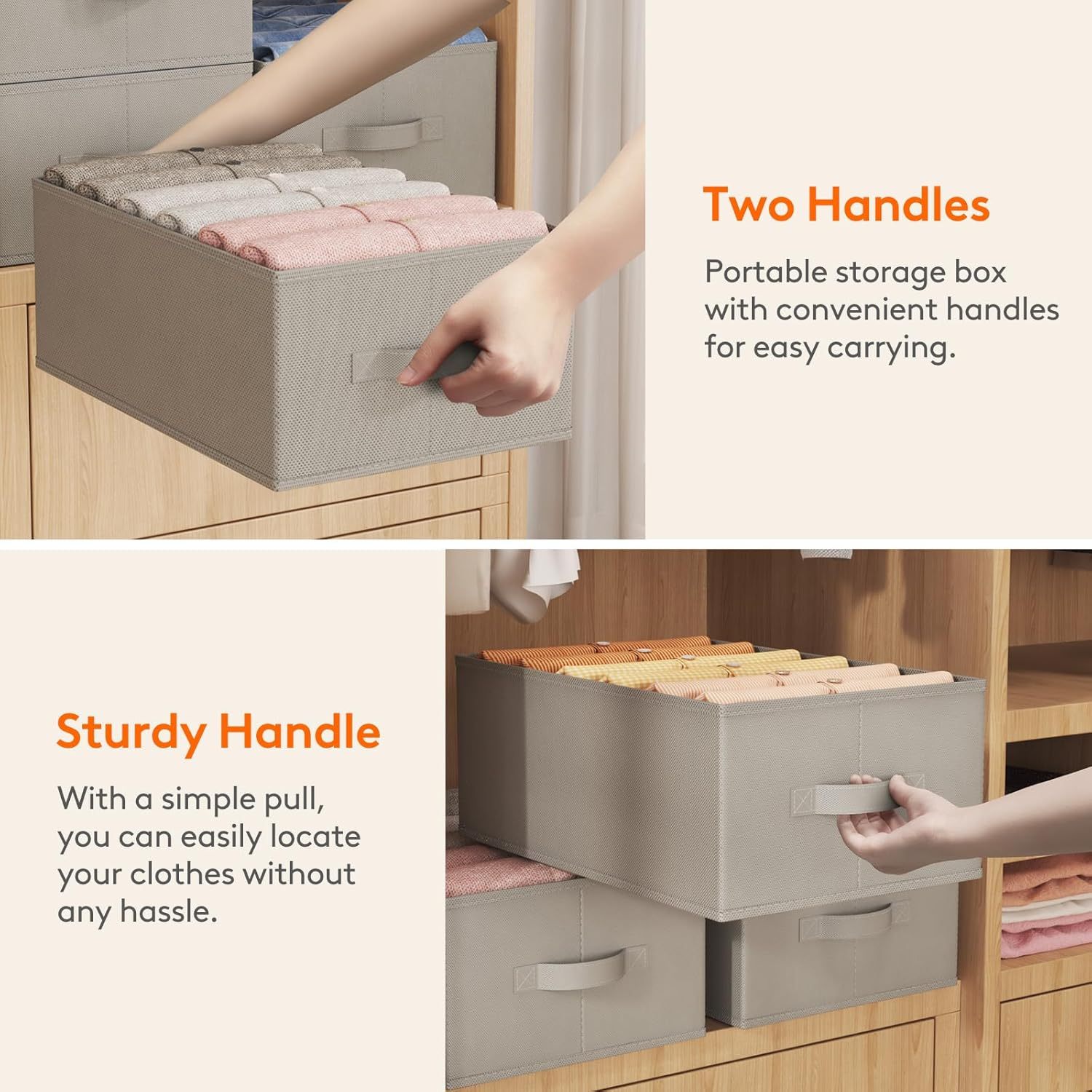 Wardrobe Clothes Organizer 6 Pack, Large Size 6 Grids Closet Jean Storage Bins with Handles and Support Boards