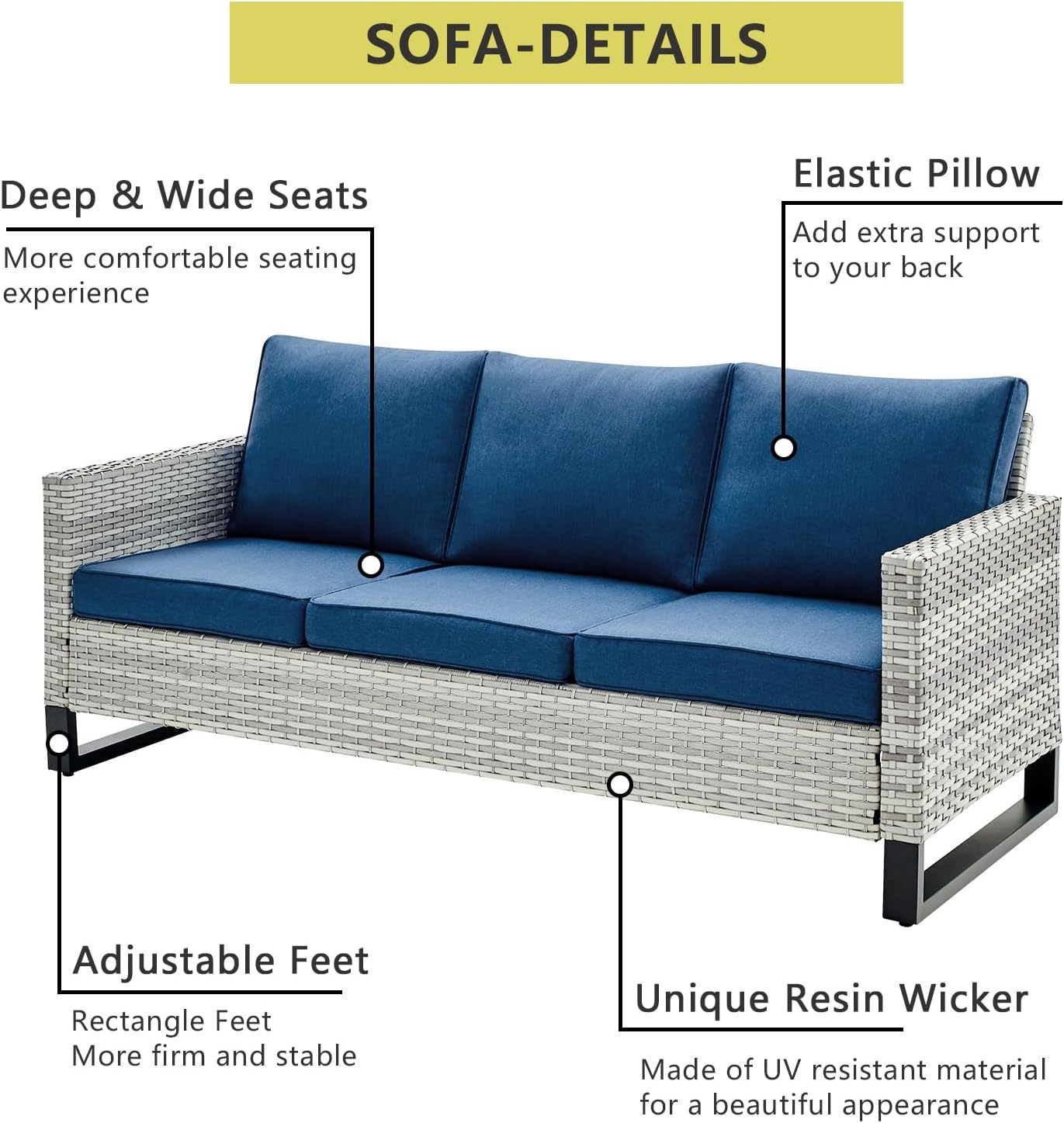 7 Piece Patio Furniture Set Outdoor Sectional Sofa,High Back Patio Swivel Rocker Chairs with Ottomans Coffee Table for Porch