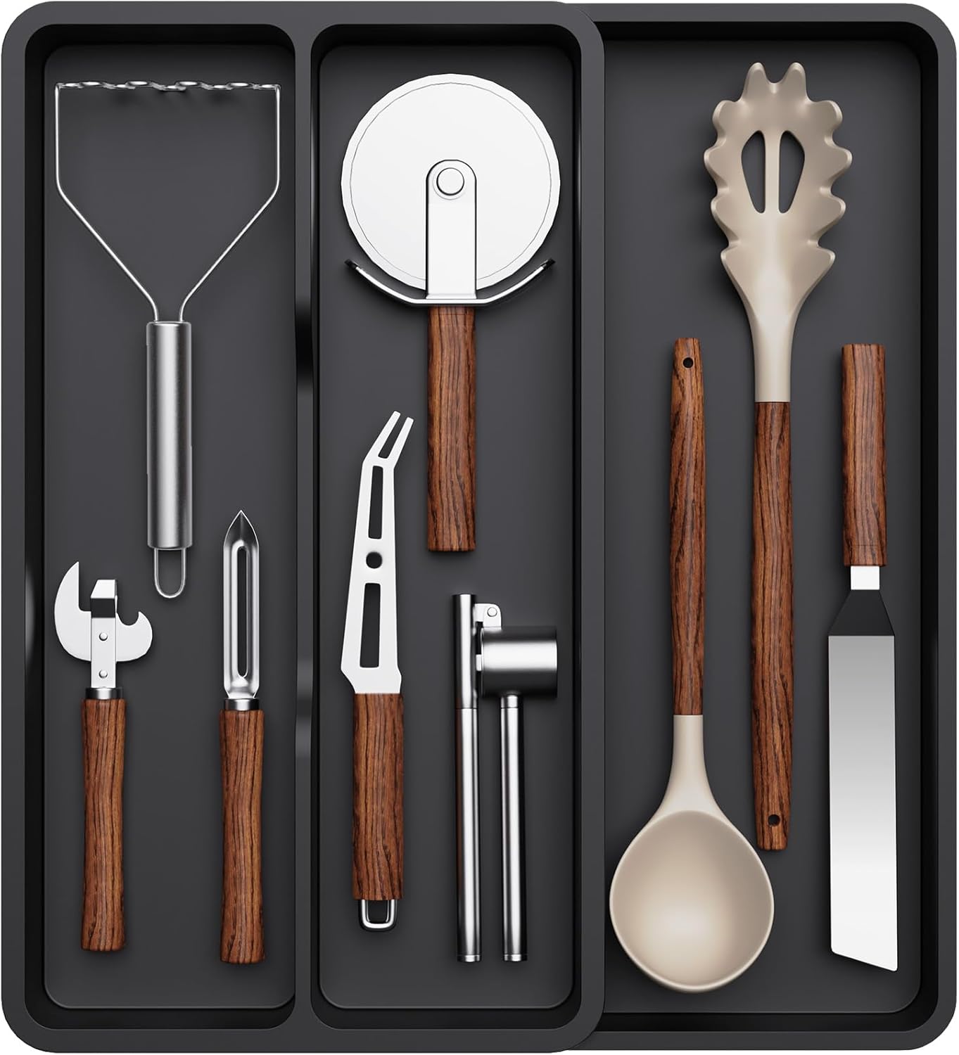 Utensil Drawer Organizer, Expandable Cooking Silverware Tray for Kitchen Drawer, Adjustable Cutlery Flatware Holder