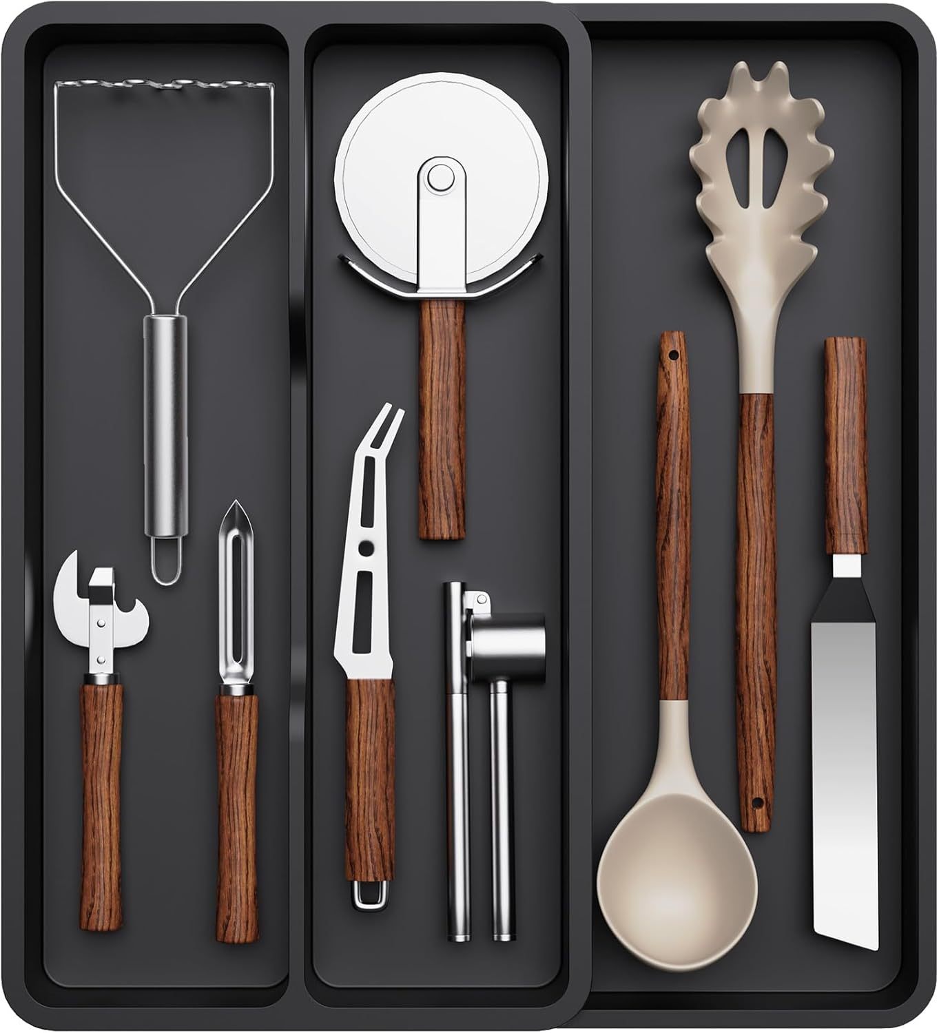 Utensil Drawer Organizer, Expandable Cooking Silverware Tray for Kitchen Drawer, Adjustable Cutlery Flatware Holder