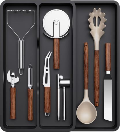 Utensil Drawer Organizer, Expandable Cooking Silverware Tray for Kitchen Drawer, Adjustable Cutlery Flatware Holder