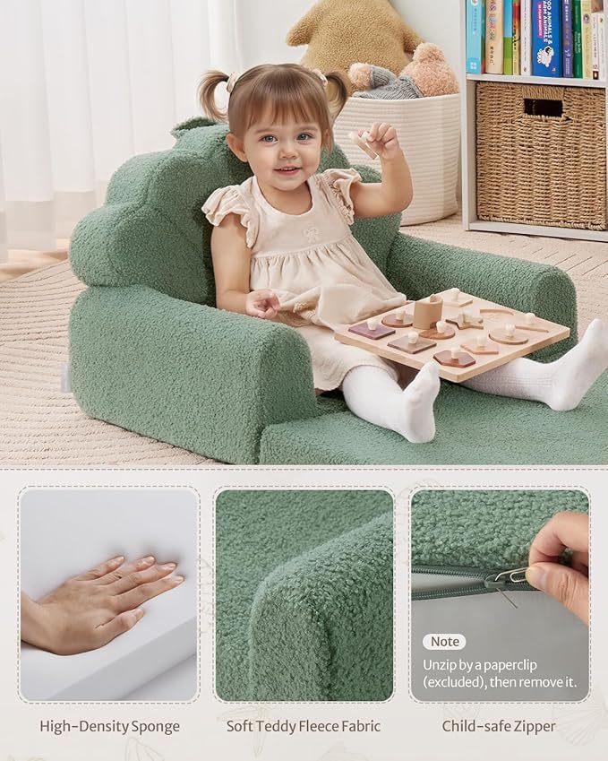 2-in-1 Soft Toddler Couch Fold Out, Toddler Chair Comfy, Convertible Sofa to Lounger