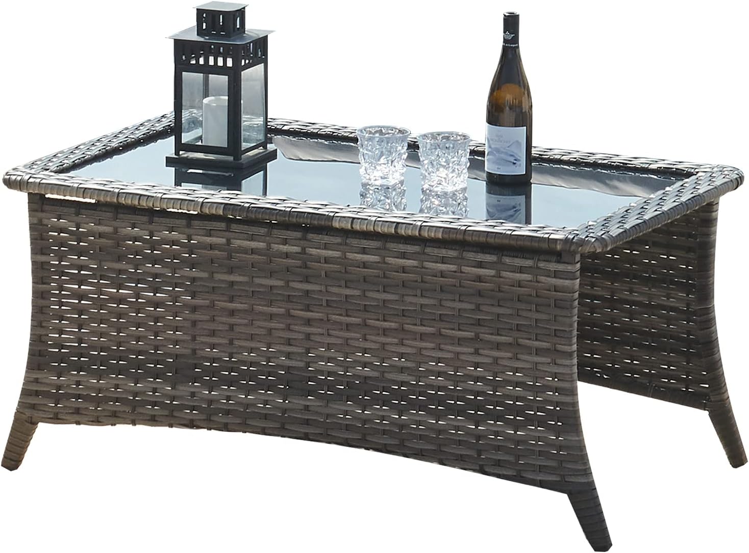 Outdoor Coffee Table Patio Rattan Patio Side Table Built-in Black Glas
