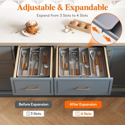 Utensil Drawer Organizer, Expendable Cooking Silverware Tray for Kitchen Drawer, Adjustable Cutlery Flatware Holder