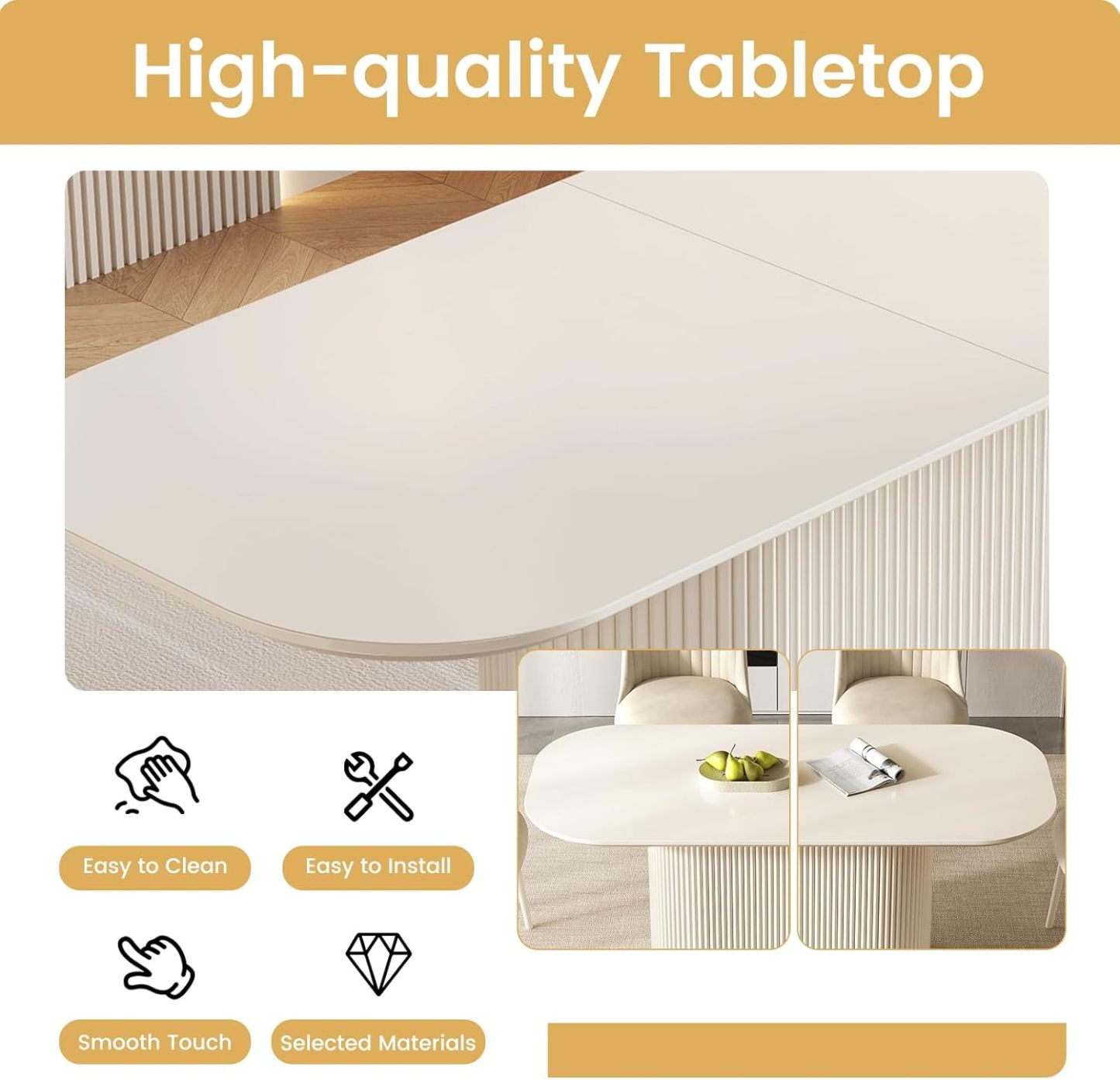 86" Oval Dining Table for 2-8 Person, Modern White Kitchen Table, Luxury Rectangular Dinner Table