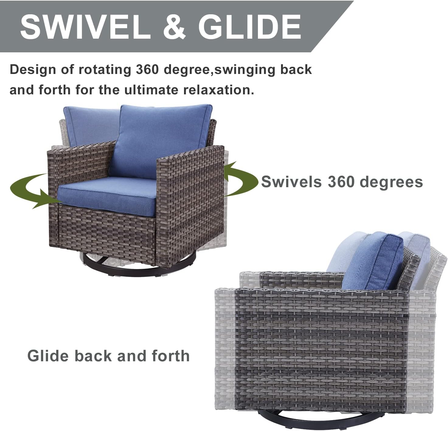 7 Piece Patio Furniture Set with Fire Pit 41in 55,000 BTU,Wicker Outdoor Conversation Sets - Patio Swivel Chairs Sofa Ottomans,Side Table for Porch,Garden,Backyard