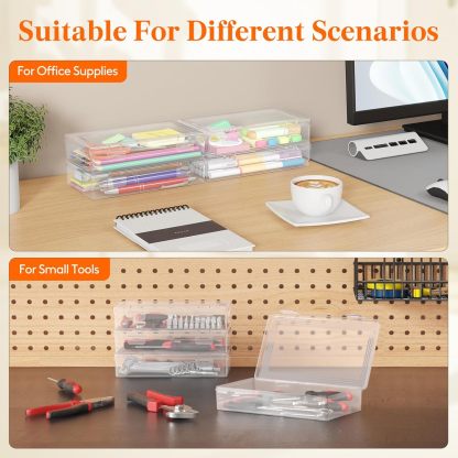 Plastic Pencil Box with Snap-tight Lid, Large Capacity Hard Pencil Case, Craft organizer for Art Supply,Office, 4 Pack