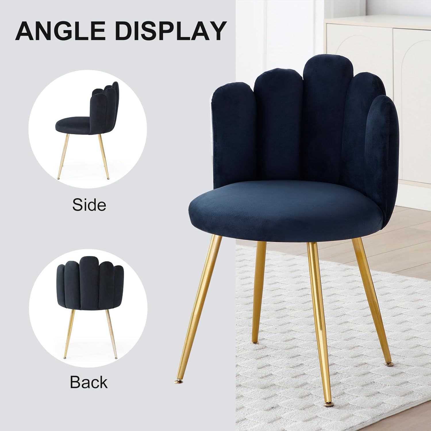 Dining Chairs Set of 2, Velvet Upholstered Side Chairs with Petal Back, Kitchen Chairs with Metal Legs