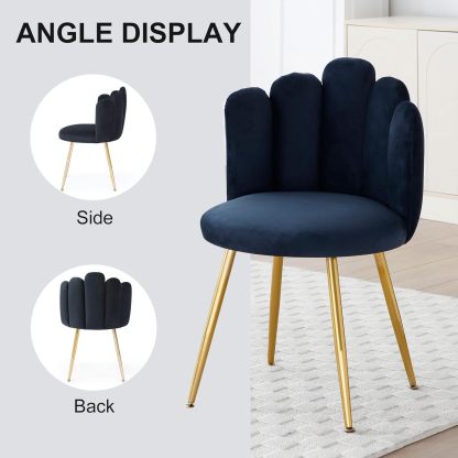 Dining Chairs Set of 2, Velvet Upholstered Side Chairs with Petal Back, Kitchen Chairs with Metal Legs