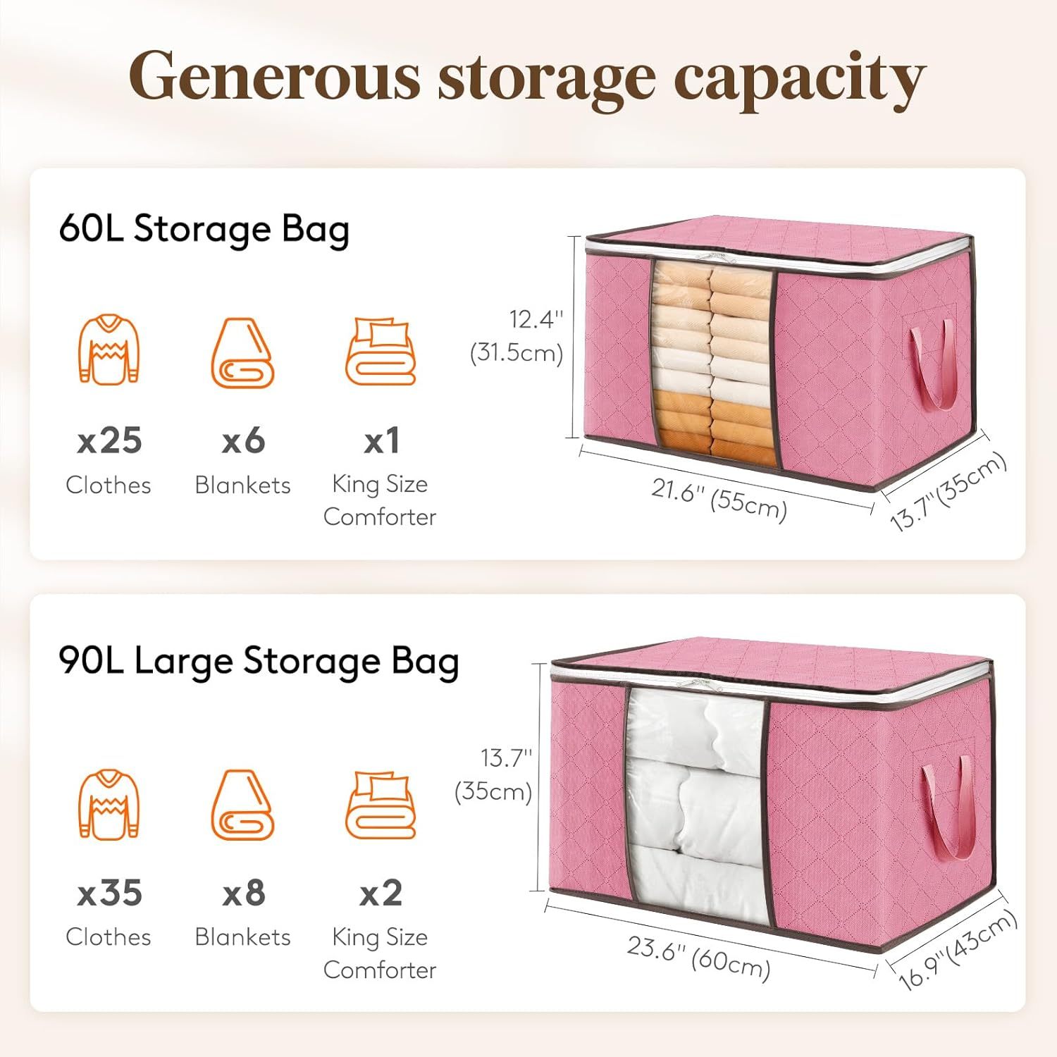 6 Pack Clothes Storage, Foldable Storage and Organization, Storage Bins with Lids, Blanket Storage with Clear Window