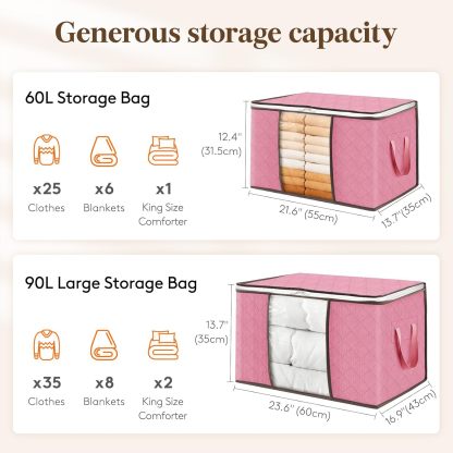 6 Pack Clothes Storage, Foldable Storage and Organization, Storage Bins with Lids, Blanket Storage with Clear Window