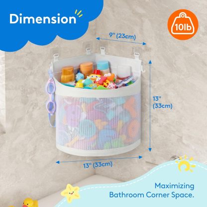 Bath Toy Storage Holder, Mesh Shower Caddy for Bathtub Toy Organizer, Corner Hang-Suspension Shower Toy Holder