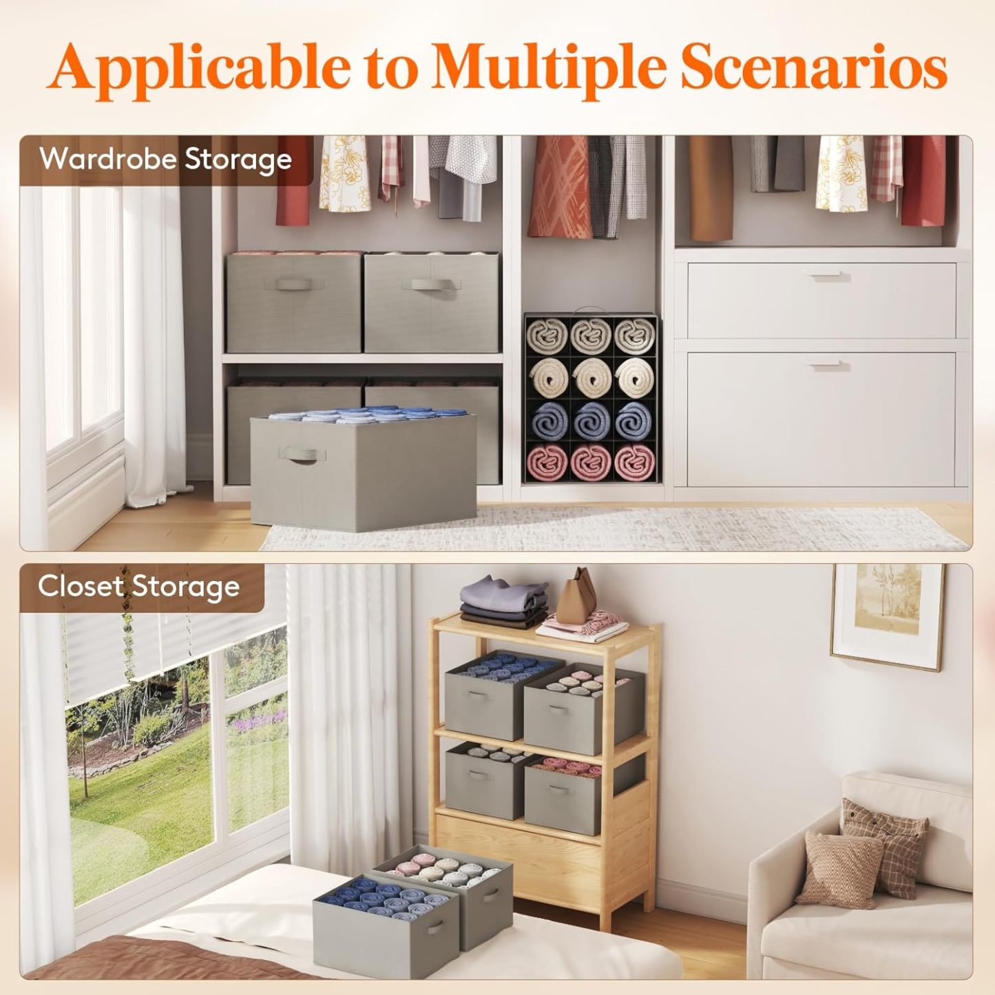 Jeans Organizer for Closet, Large Size Pants Storage Bins 12 Cell, Foldable Clothes Drawer Organizer