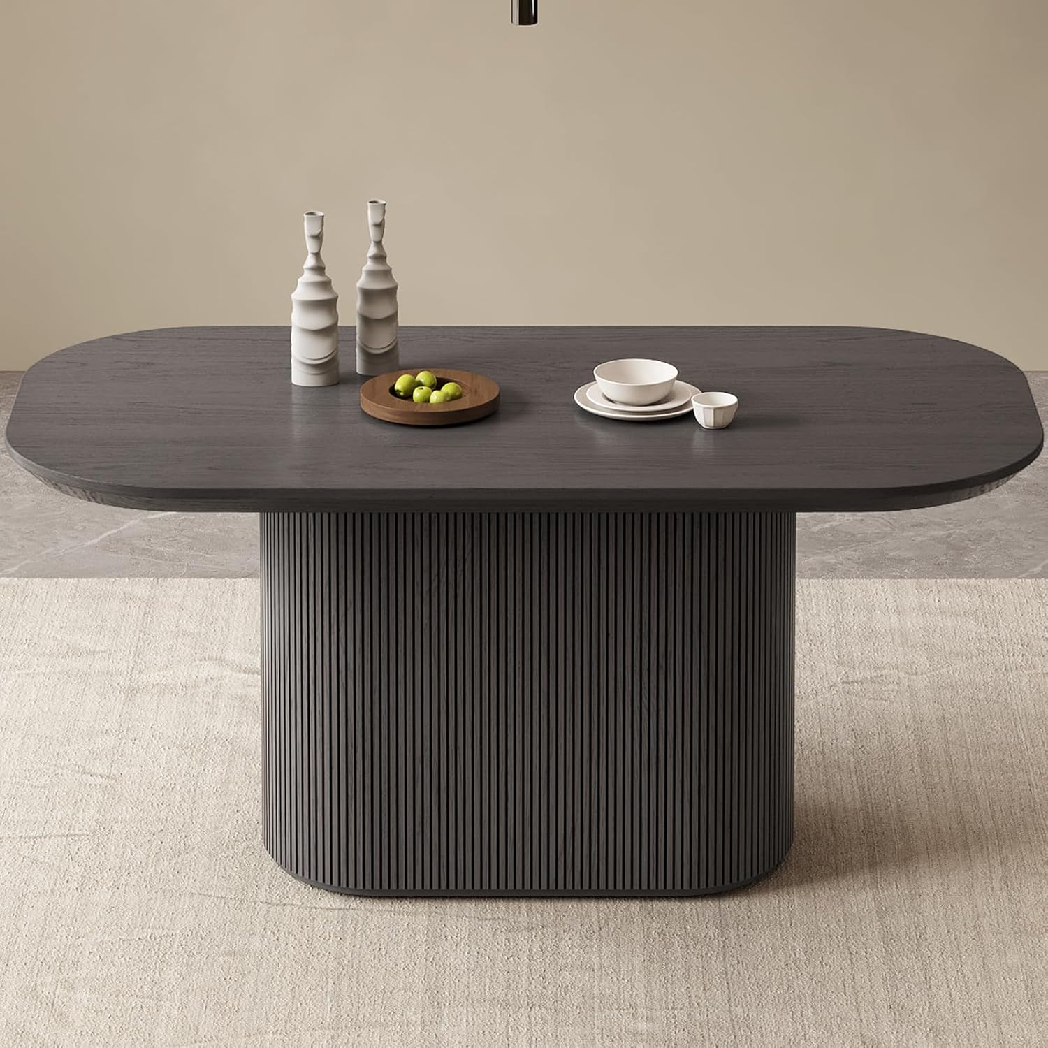 63" Oval Dining Table for 2-6 Person, Modern Black Kitchen Table, Luxury Rectangular Dinner Table