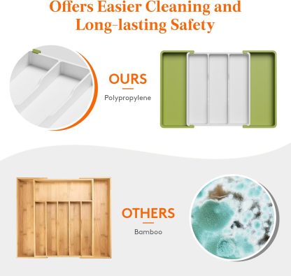 Utensil Organizer for Kitchen Drawers, Expandable Cooking Utensil Tray, Adjustable Cutlery Silverware Flatware Holder